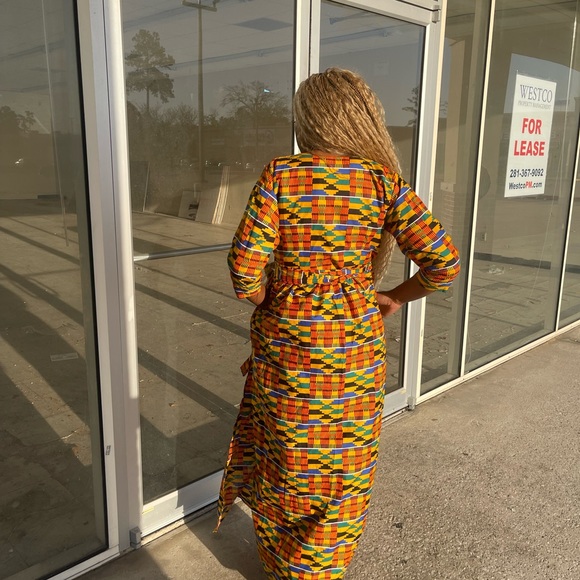 African clothing for women Ankara kente print full length maxi Danshiki dress - Picture 3 of 6